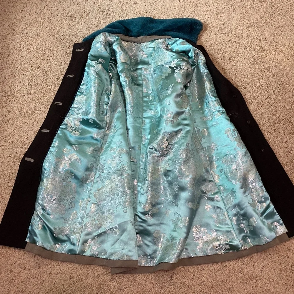 OOAK Handmade Wool, Faux Sherpa, Satin Lined Coat Ginkgo Leaf Patttern Medium - Picture 7 of 9